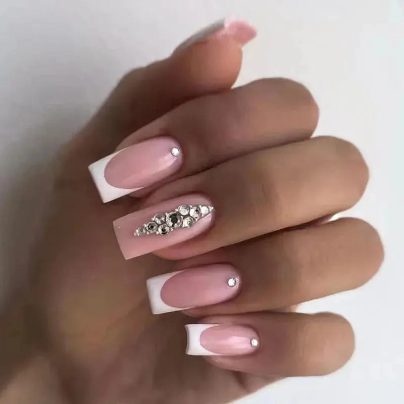 24Pcs French Tip Handmade Press On Nails Minimalist Solid Color Fake Nails Medium Square Full Cover Press On Nail Tips With Glue Ma boutique