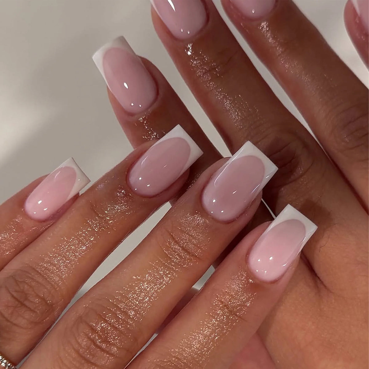 24Pcs French Tip Handmade Press On Nails Minimalist Solid Color Fake Nails Medium Square Full Cover Press On Nail Tips With Glue