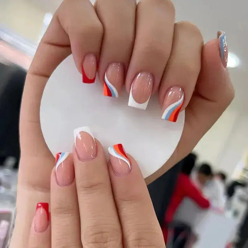 24Pcs French Tip Handmade Press On Nails Minimalist Solid Color Fake Nails Medium Square Full Cover Press On Nail Tips With Glue Ma boutique