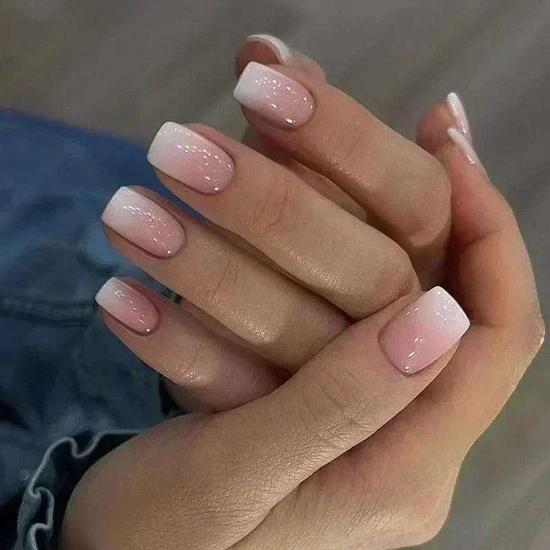 24Pcs French Tip Handmade Press On Nails Minimalist Solid Color Fake Nails Medium Square Full Cover Press On Nail Tips With Glue Ma boutique
