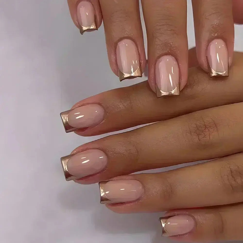 24Pcs French Tip Handmade Press On Nails Minimalist Solid Color Fake Nails Medium Square Full Cover Press On Nail Tips With Glue Ma boutique