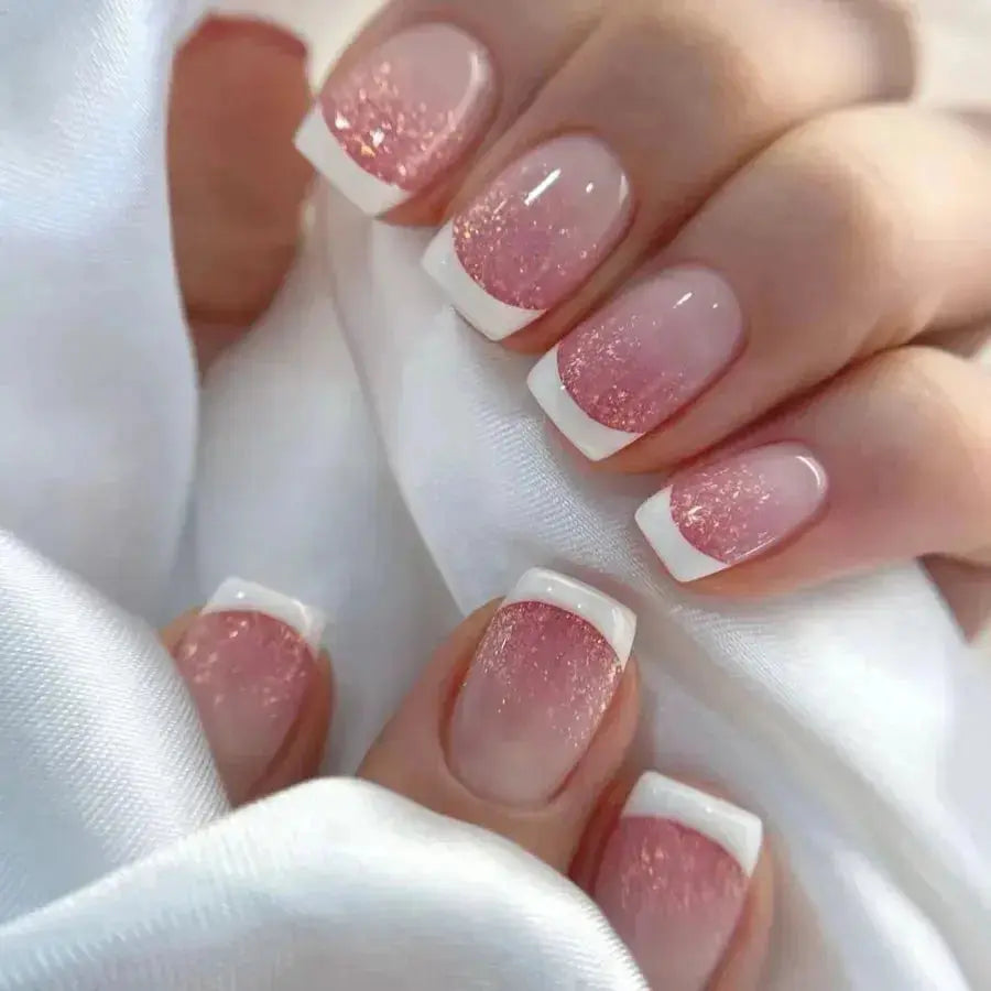 24Pcs French Tip Handmade Press On Nails Minimalist Solid Color Fake Nails Medium Square Full Cover Press On Nail Tips With Glue Ma boutique