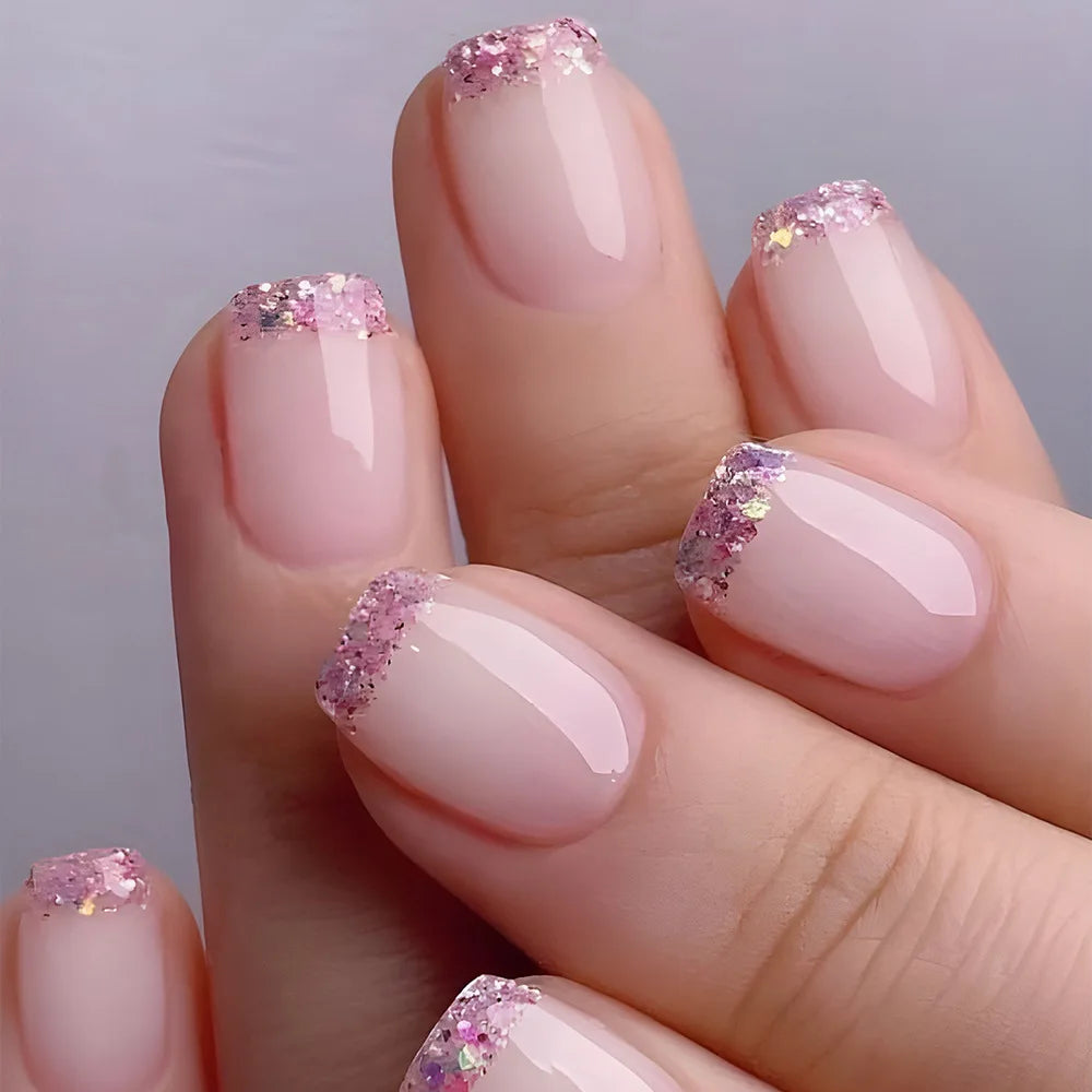 24Pcs French Tip Handmade Press On Nails Minimalist Solid Color Fake Nails Medium Square Full Cover Press On Nail Tips With Glue Ma boutique