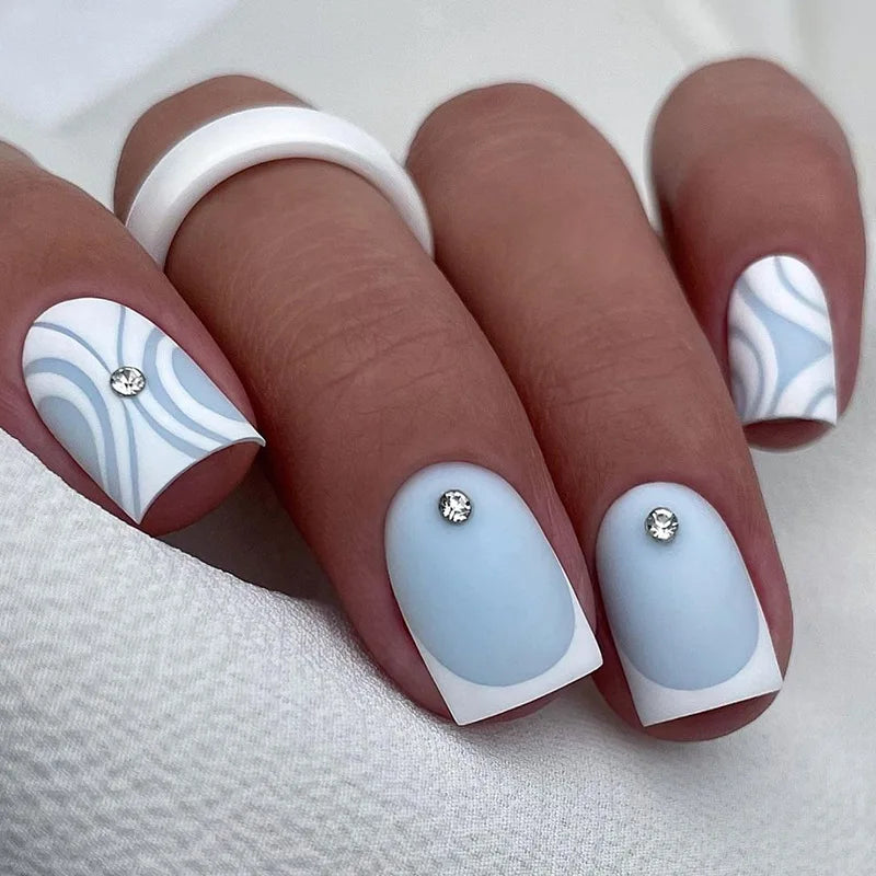 24Pcs French Tip Handmade Press On Nails Minimalist Solid Color Fake Nails Medium Square Full Cover Press On Nail Tips With Glue