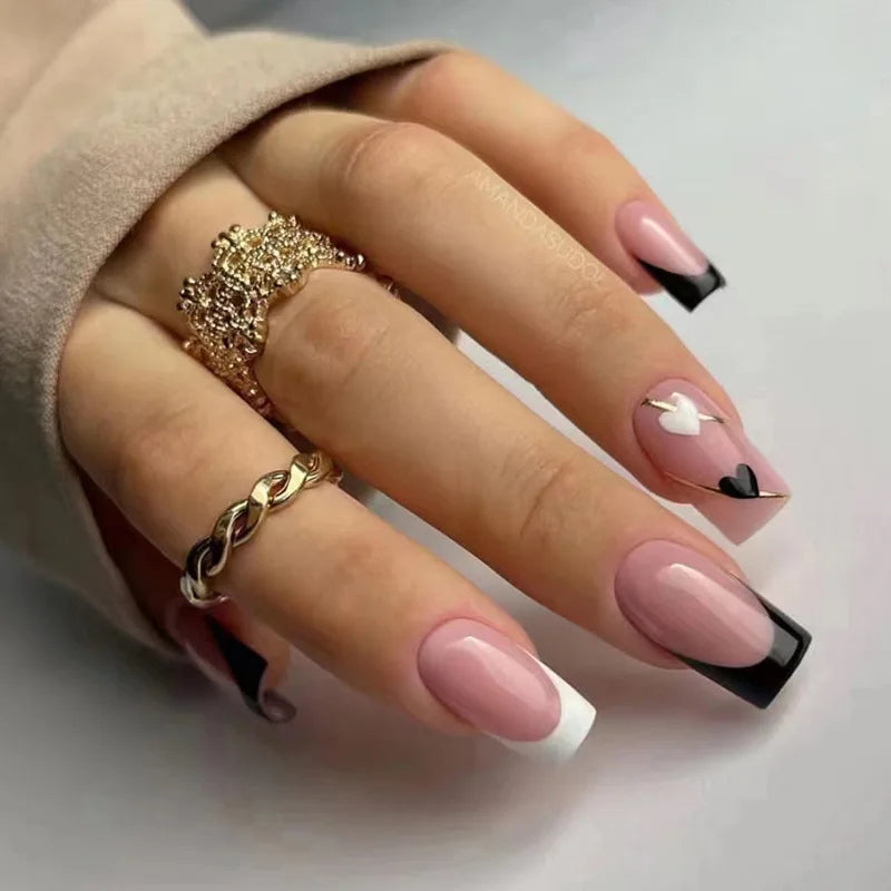 24Pcs French Tip Handmade Press On Nails Minimalist Solid Color Fake Nails Medium Square Full Cover Press On Nail Tips With Glue Ma boutique