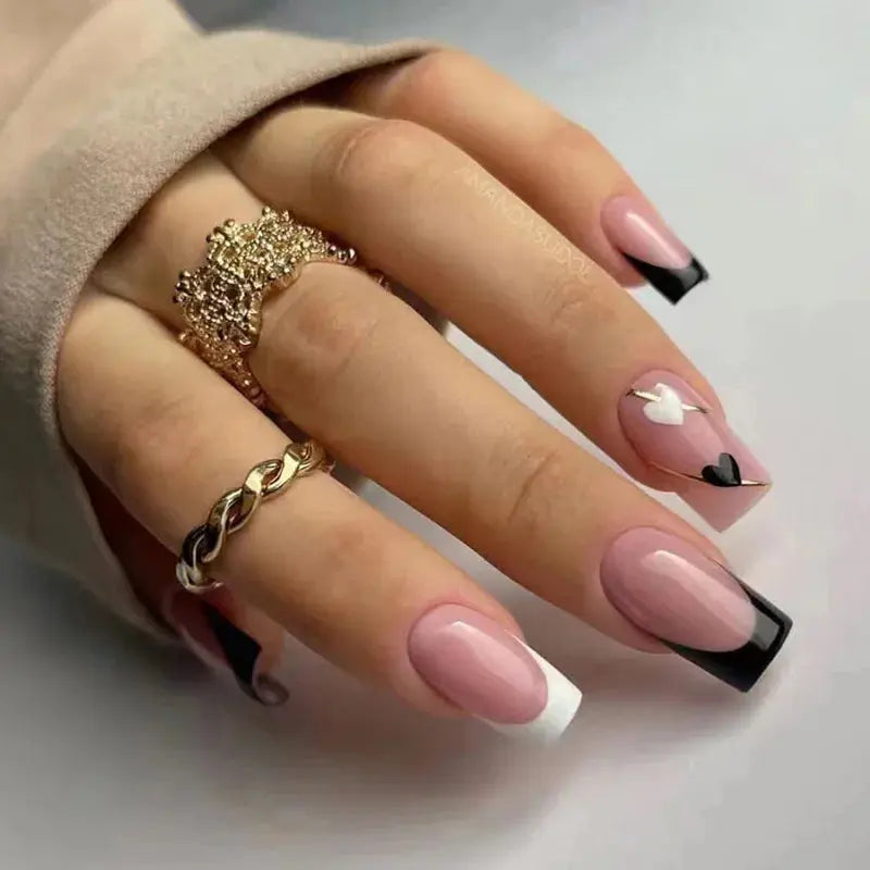 24Pcs French Tip Handmade Press On Nails Minimalist Solid Color Fake Nails Medium Square Full Cover Press On Nail Tips With Glue Ma boutique