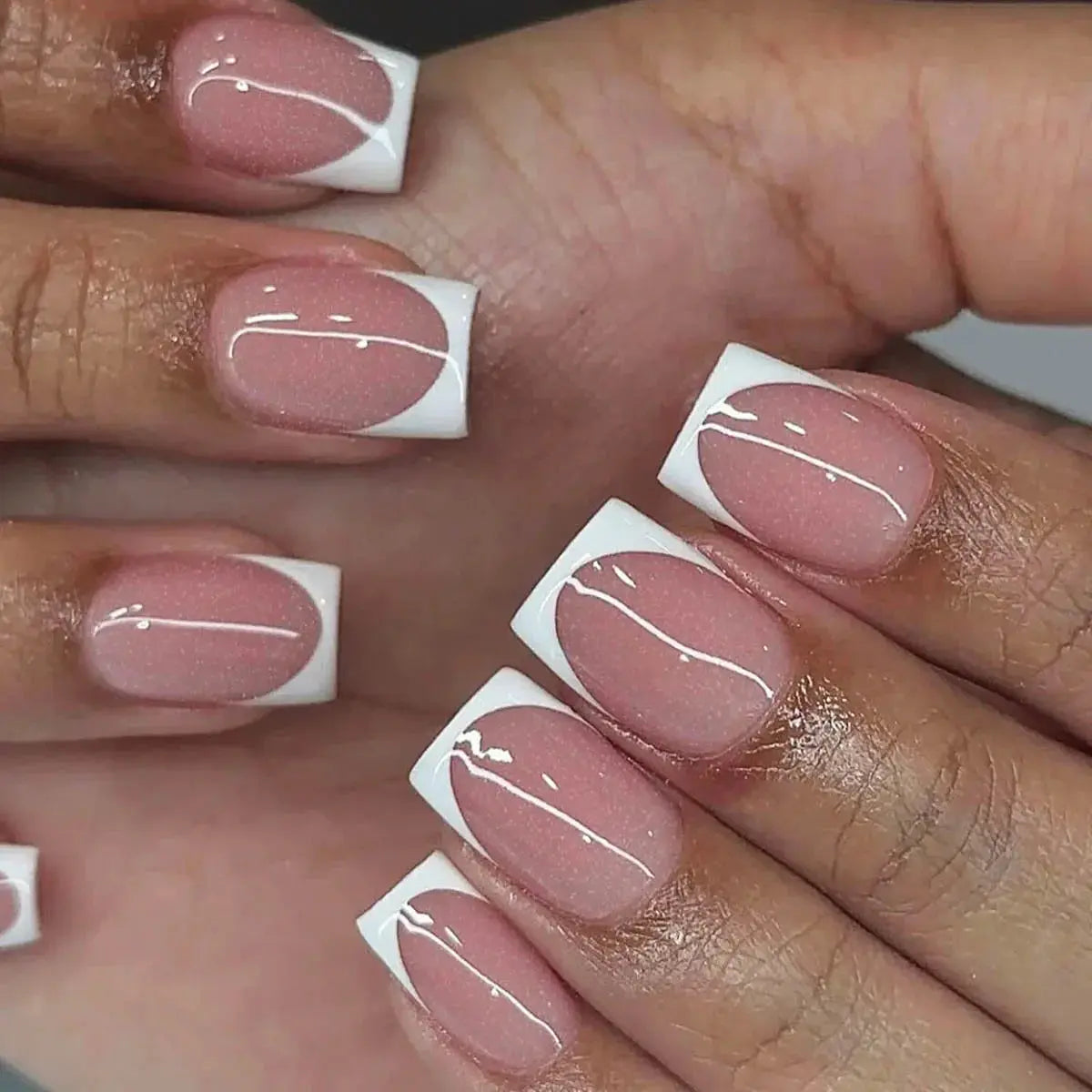 24Pcs French Tip Handmade Press On Nails Minimalist Solid Color Fake Nails Medium Square Full Cover Press On Nail Tips With Glue Ma boutique