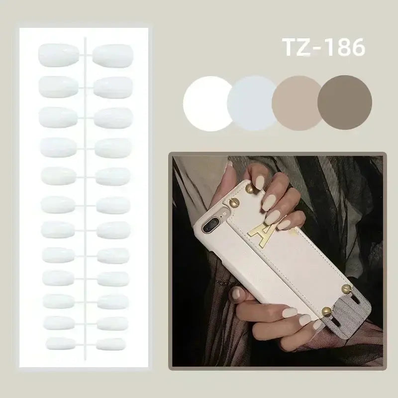 24Pcs French Tip Handmade Press On Nails Minimalist Solid Color Fake Nails Medium Square Full Cover Press On Nail Tips With Glue Ma boutique