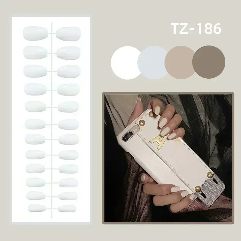 24Pcs French Tip Handmade Press On Nails Minimalist Solid Color Fake Nails Medium Square Full Cover Press On Nail Tips With Glue Ma boutique