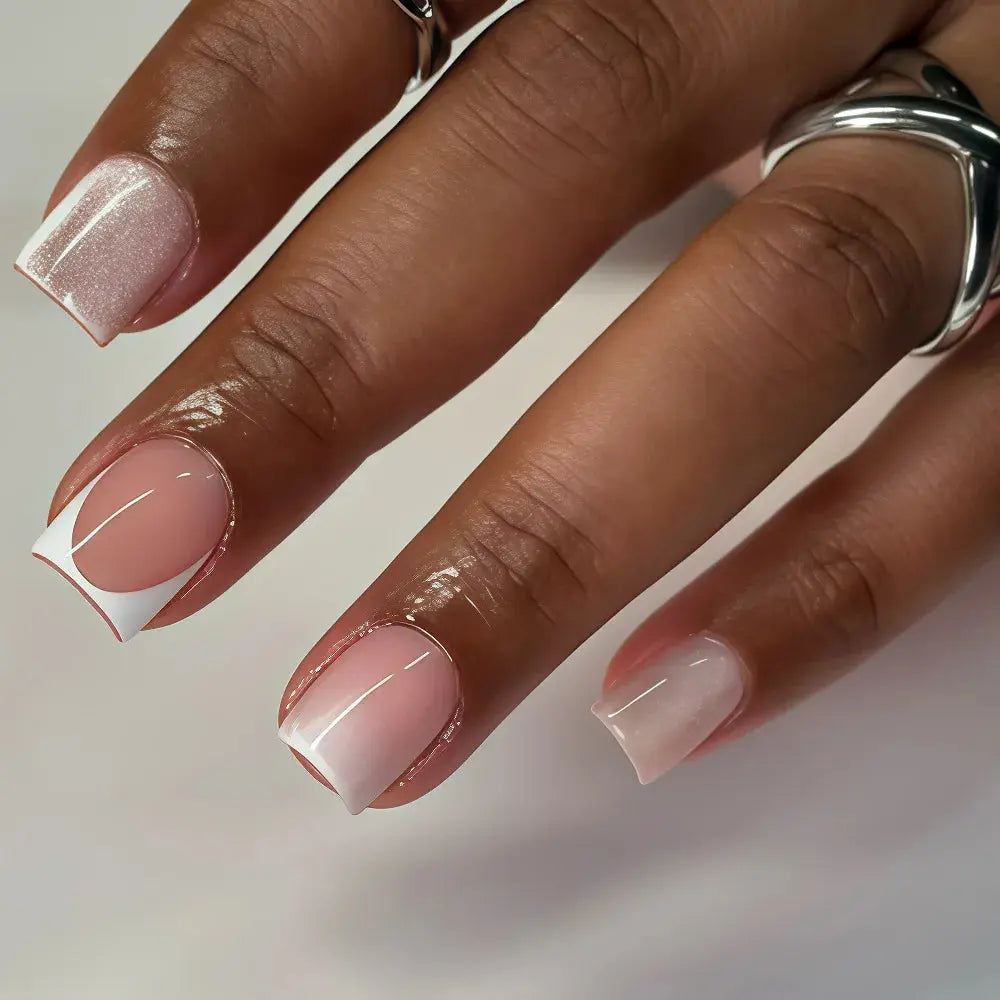 24Pcs French Tip Handmade Press On Nails Minimalist Solid Color Fake Nails Medium Square Full Cover Press On Nail Tips With Glue Ma boutique