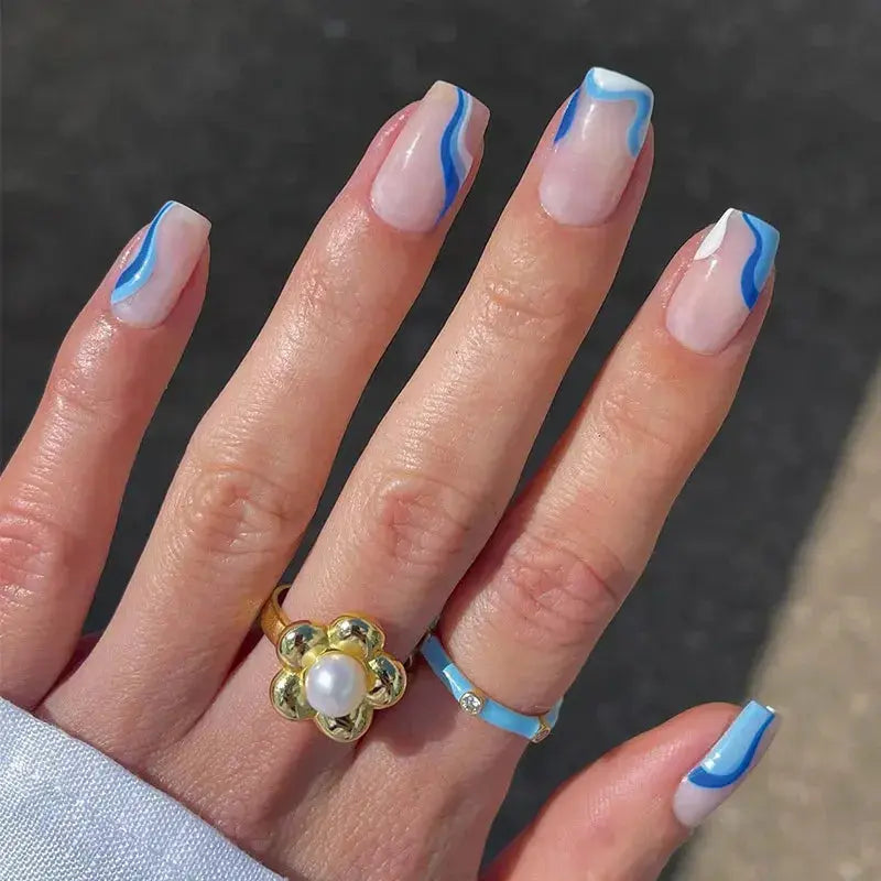 24Pcs French Tip Handmade Press On Nails Minimalist Solid Color Fake Nails Medium Square Full Cover Press On Nail Tips With Glue Ma boutique