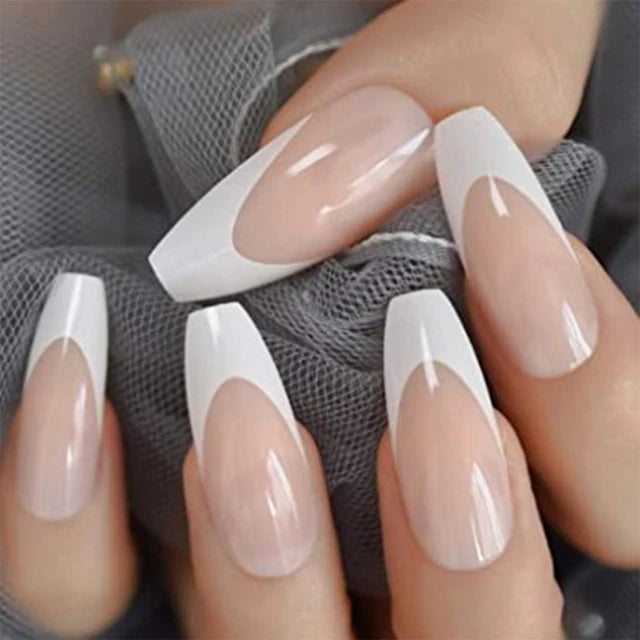 24Pcs French Tip Handmade Press On Nails Minimalist Solid Color Fake Nails Medium Square Full Cover Press On Nail Tips With Glue Ma boutique