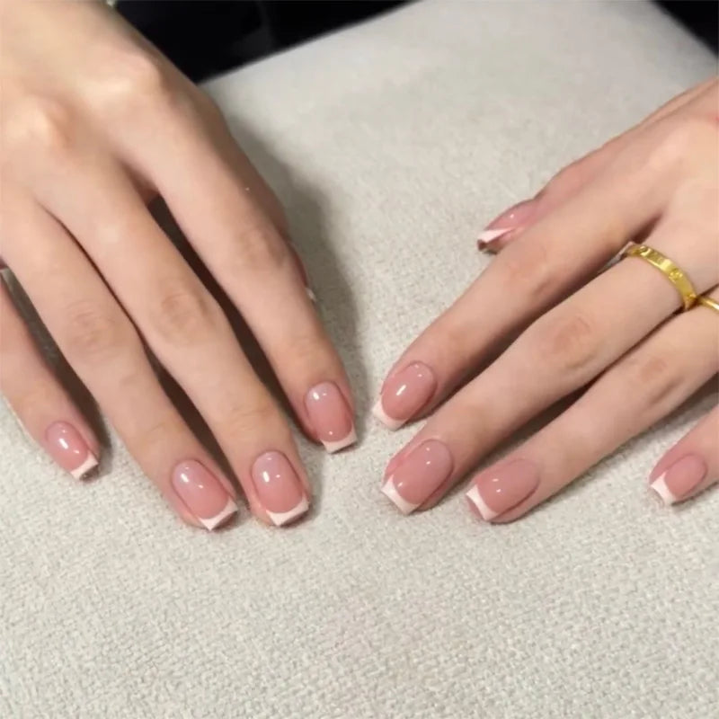 24Pcs French Tip Handmade Press On Nails Minimalist Solid Color Fake Nails Medium Square Full Cover Press On Nail Tips With Glue Ma boutique