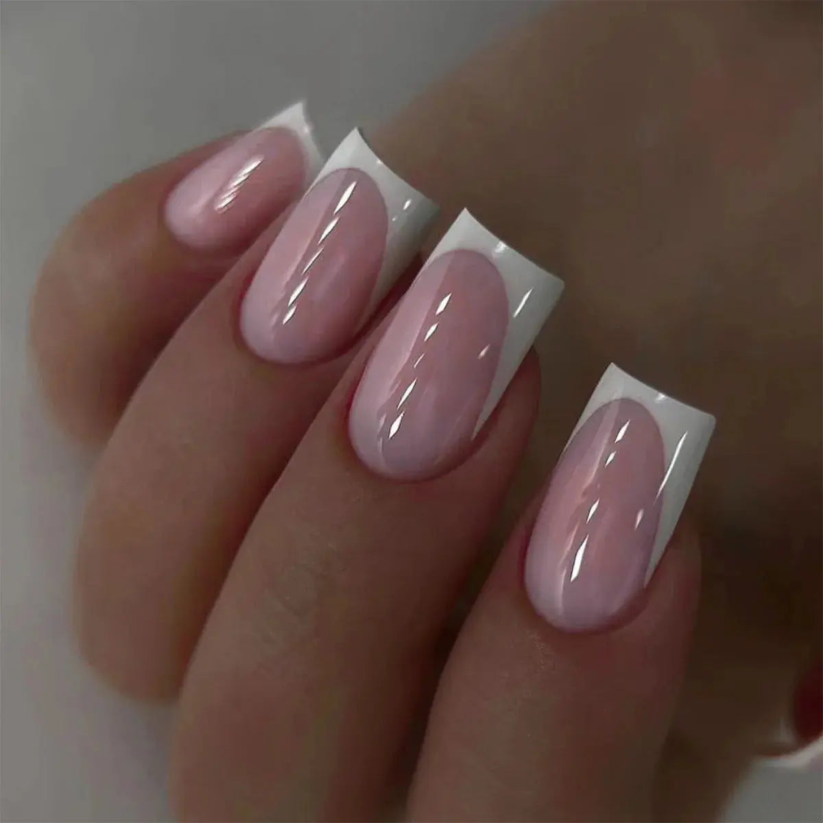 24Pcs French Tip Handmade Press On Nails Minimalist Solid Color Fake Nails Medium Square Full Cover Press On Nail Tips With Glue Ma boutique