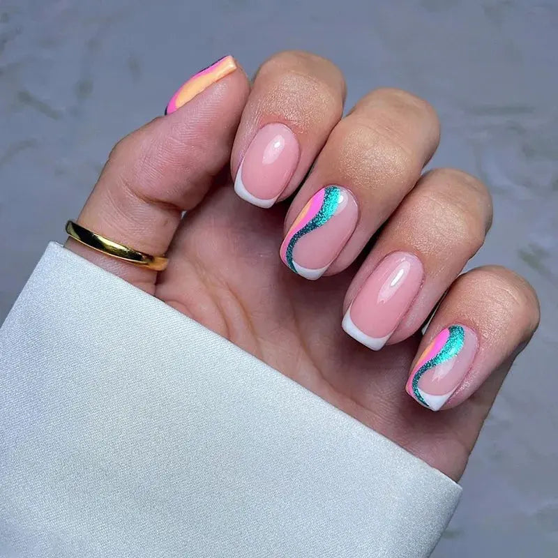24Pcs French Tip Handmade Press On Nails Minimalist Solid Color Fake Nails Medium Square Full Cover Press On Nail Tips With Glue Ma boutique