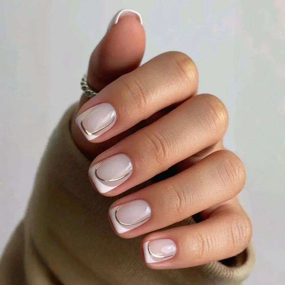 24Pcs French Tip Handmade Press On Nails Minimalist Solid Color Fake Nails Medium Square Full Cover Press On Nail Tips With Glue Ma boutique