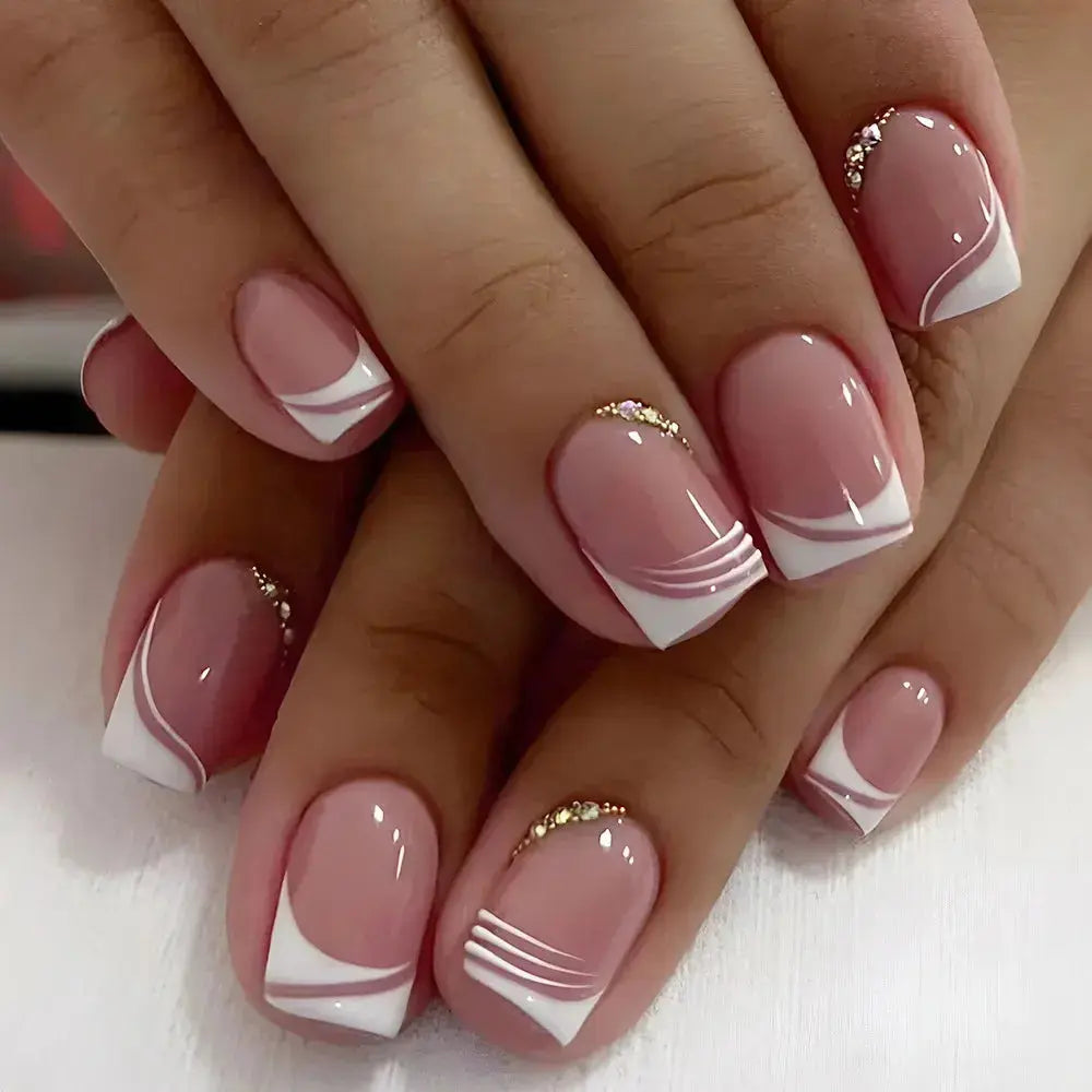 24Pcs French Tip Handmade Press On Nails Minimalist Solid Color Fake Nails Medium Square Full Cover Press On Nail Tips With Glue Ma boutique